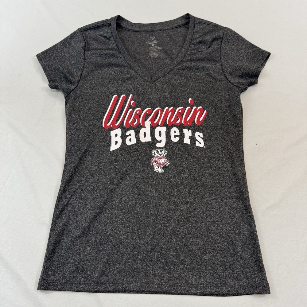 Wisconsin Badgers Women Shirt Size Small V Neck heathered gray NCAA Football